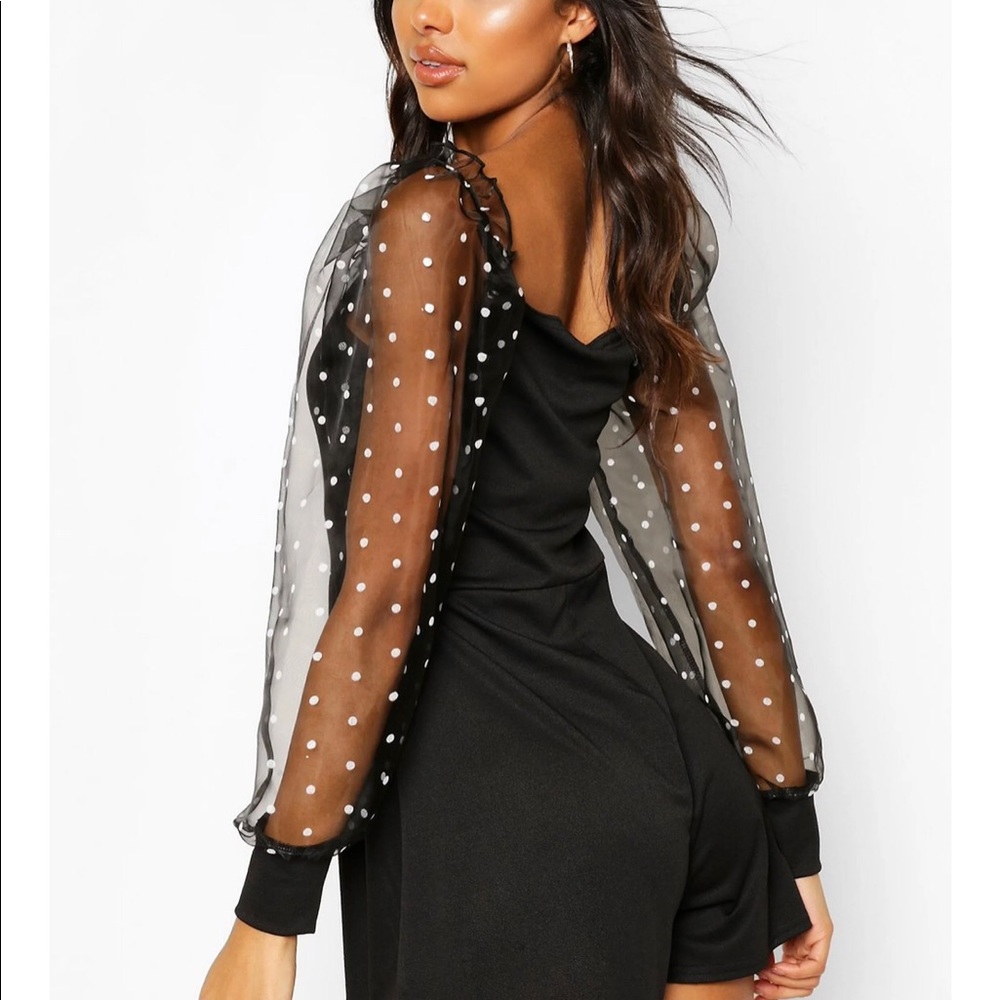 BooHoo Tall Polka Dot Organza Sleeve Romper - Picture 7 of 8